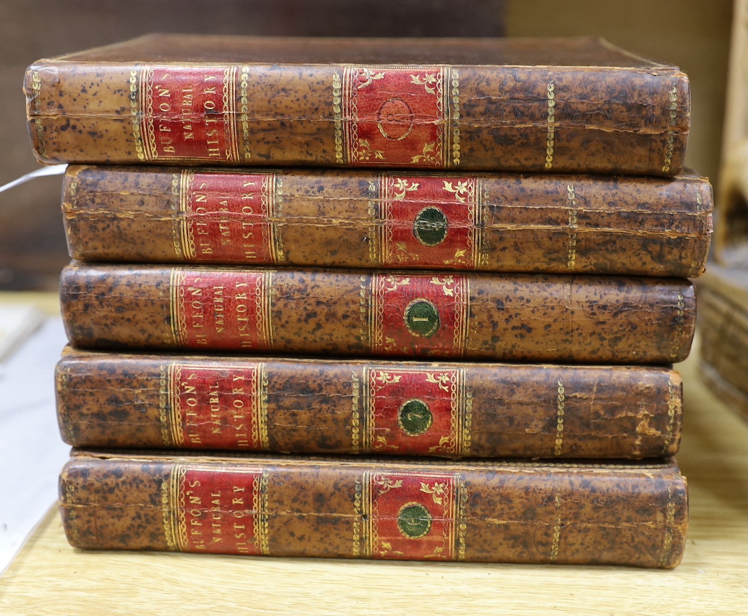 Barr's Buffon. Buffon's Natural History, containing a Theory of the Earth, a General History of Man.... With notes by the translator. 10 vols. 85 plates; contemp. gilt tree calf with red labels, cr. 8vo. printed by J.S.